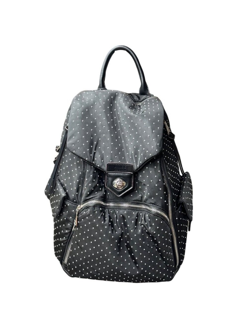 Vegan Leather Backpack Aimee Kestenberg Black Polka Dot Silver Studs Pockets NEW